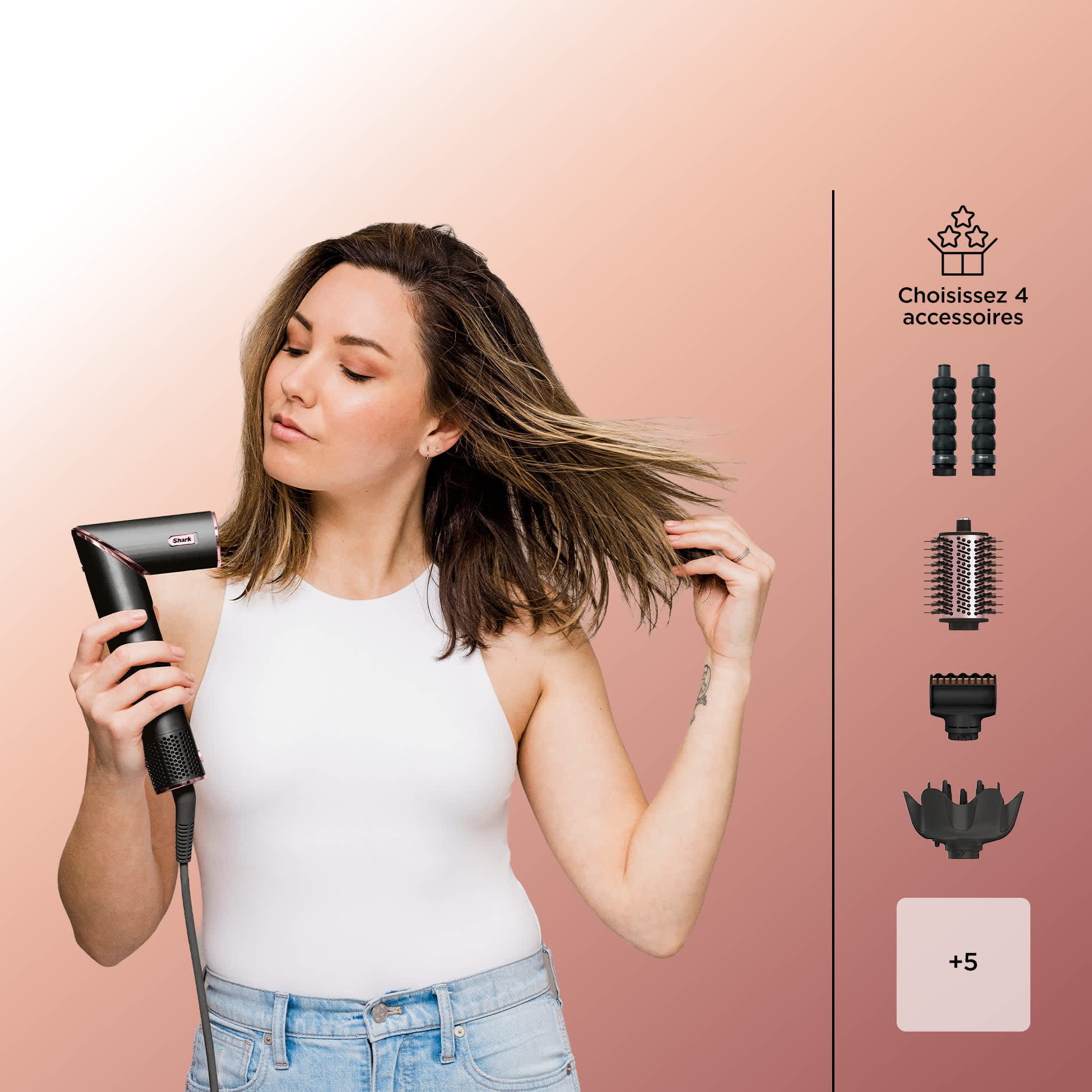 S&egrave;che-cheveux et embouts de coiffage sur mesure Shark FlexStyle Noir