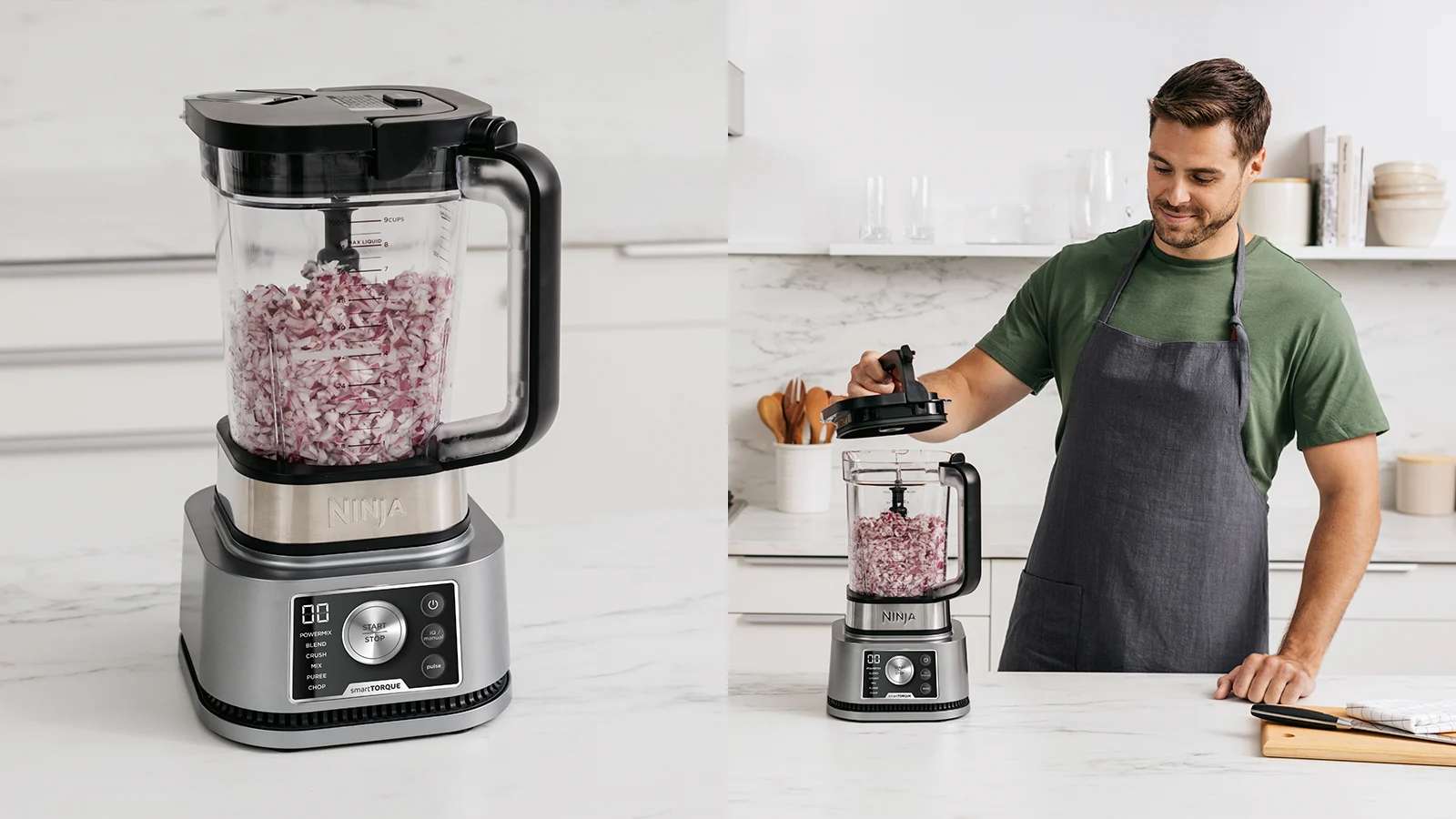 Oignon hach&eacute; dans le blender Ninja.