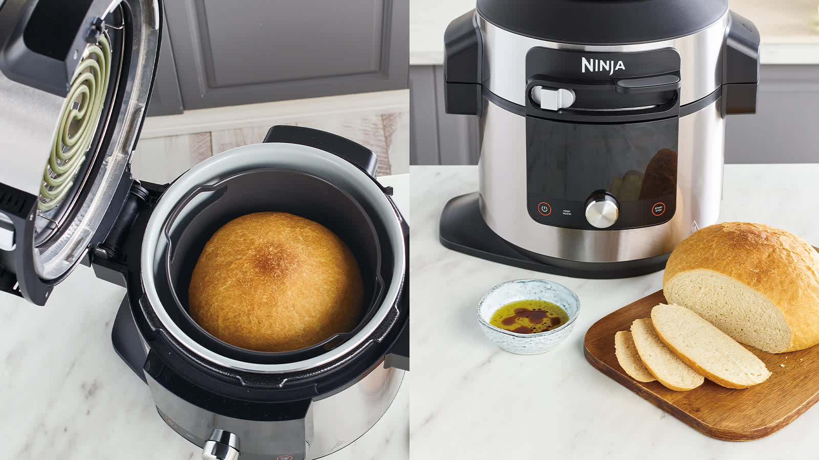 Pain en cours de cuisson dans le multicuiseur Ninja.