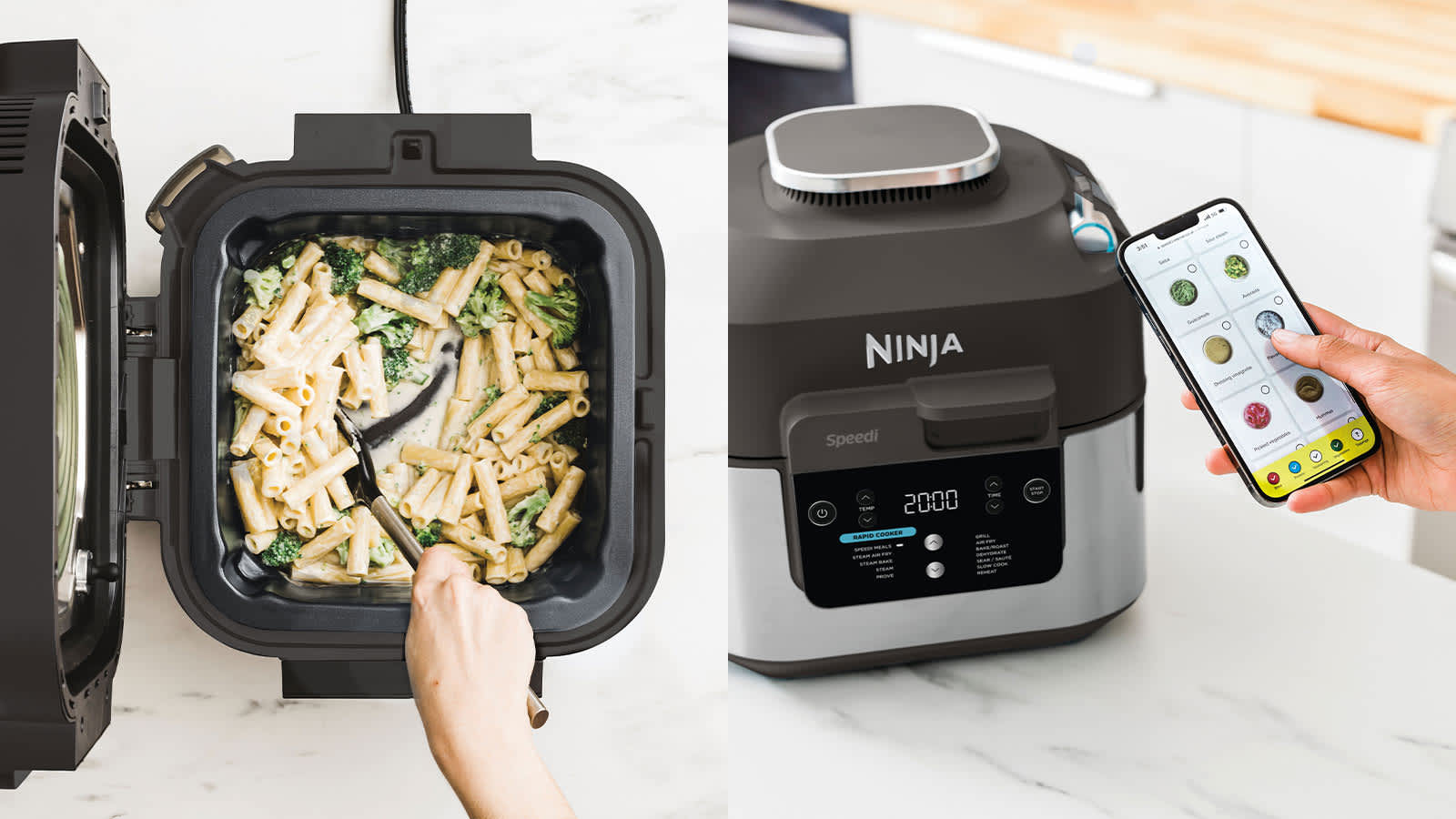 Personne cuisinant des p&acirc;tes dans le multicuiseur Ninja Speedi.