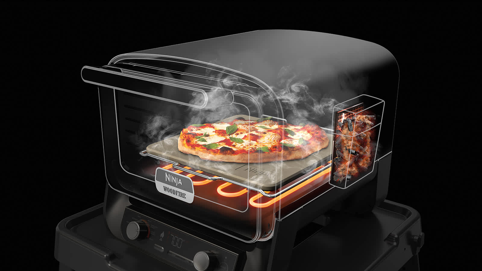 Pizza en train de cuire dans le four &eacute;lectrique Ninja.