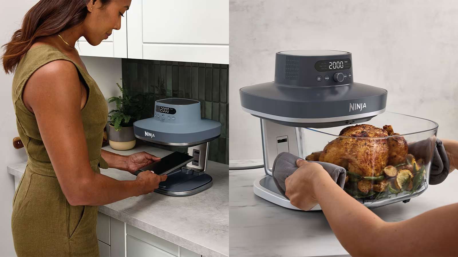 Ninja Crispi Pro contenant un poulet entier.