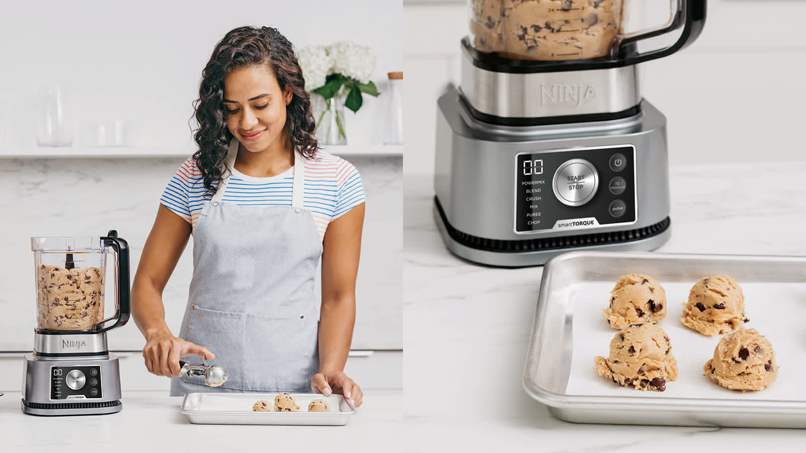 Frau macht Cookie Teig mit Mixer