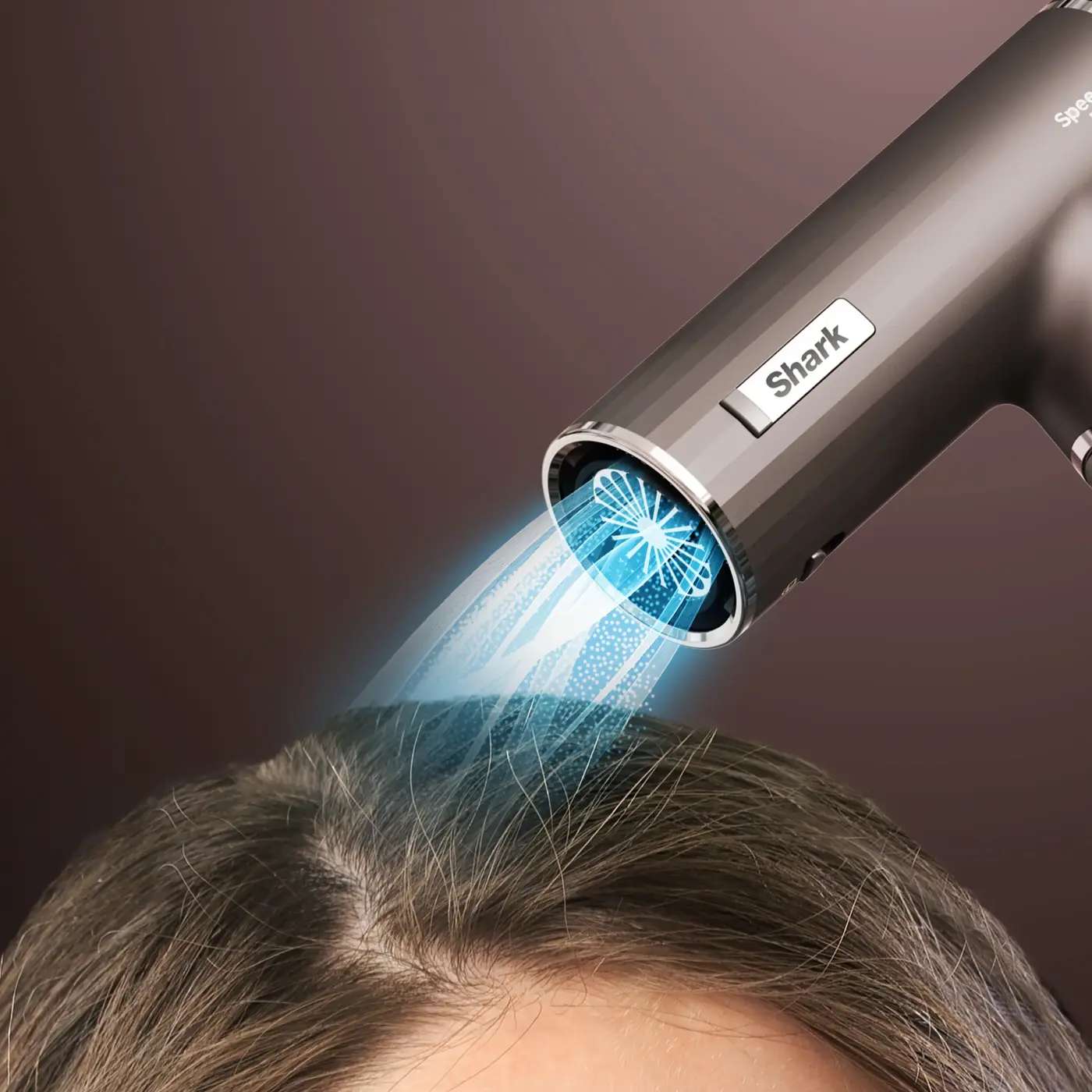Shark Haartrockner mit k&uuml;hlem Luftstrom f&uuml;r schonendes Styling und Schutz der Haarstruktur Keywords: Shark Haartrockner, kalte Luft, schonendes Styling, Haarschutz