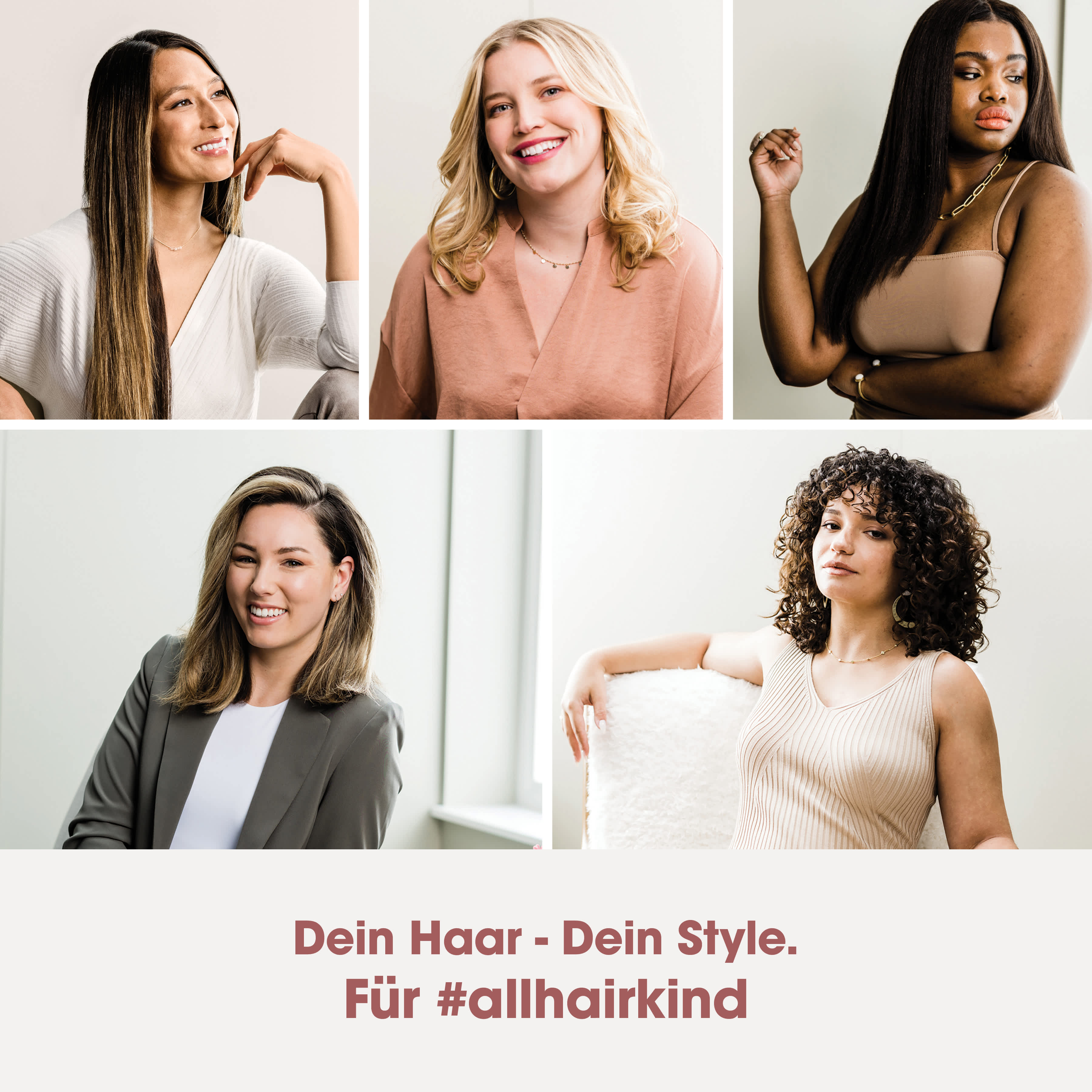 F&uuml;nf Frauen mit verschiedenen Haartypen und Styles &ndash; Shark Beauty f&uuml;r alle Haartypen #allhairkind