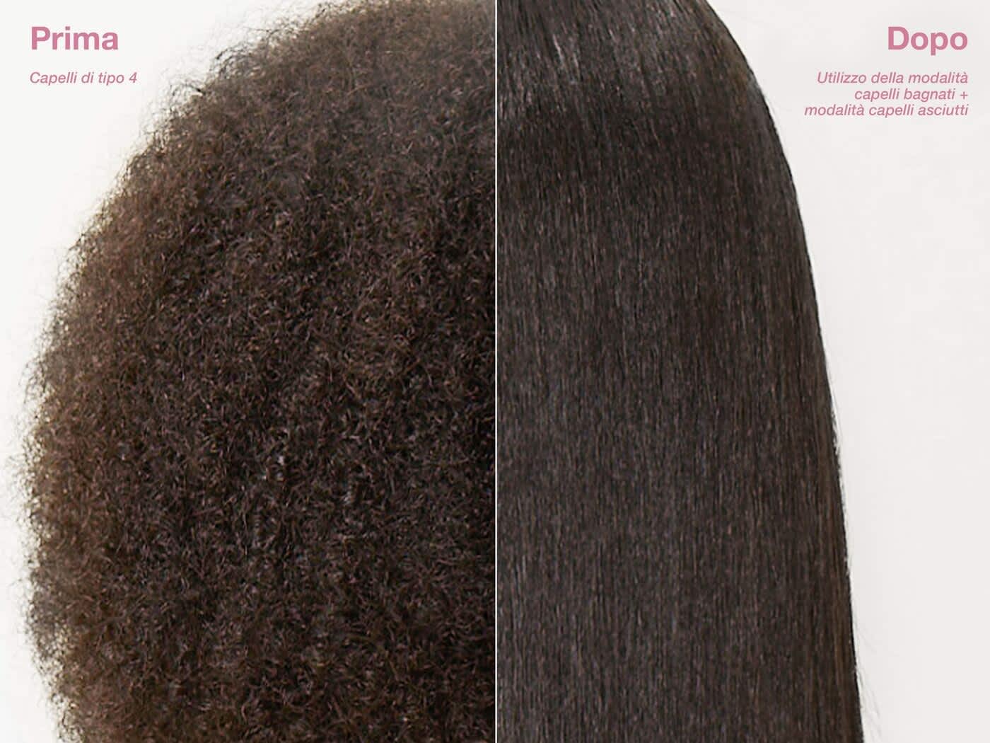 Immagine dei risultati su capelli afro dopo la piastra Shark SilkiPro