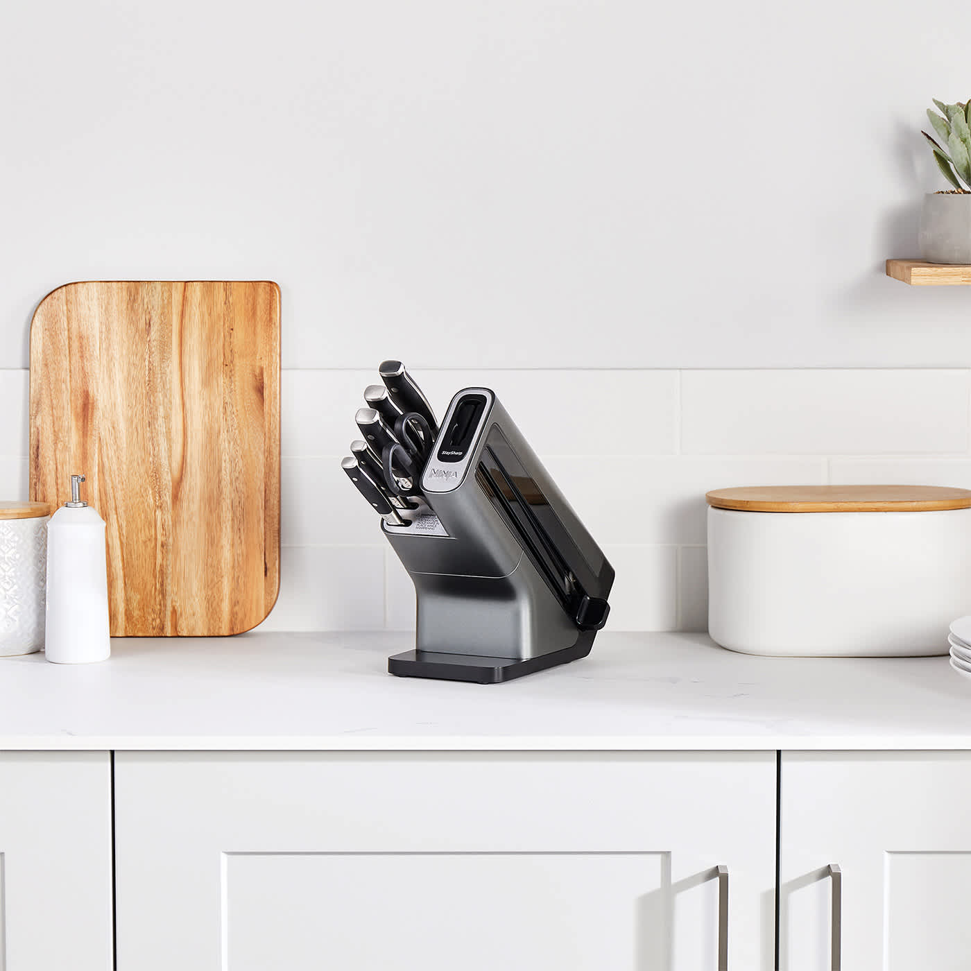 A ninja 6 Piece Knife block on a kitchen counter top