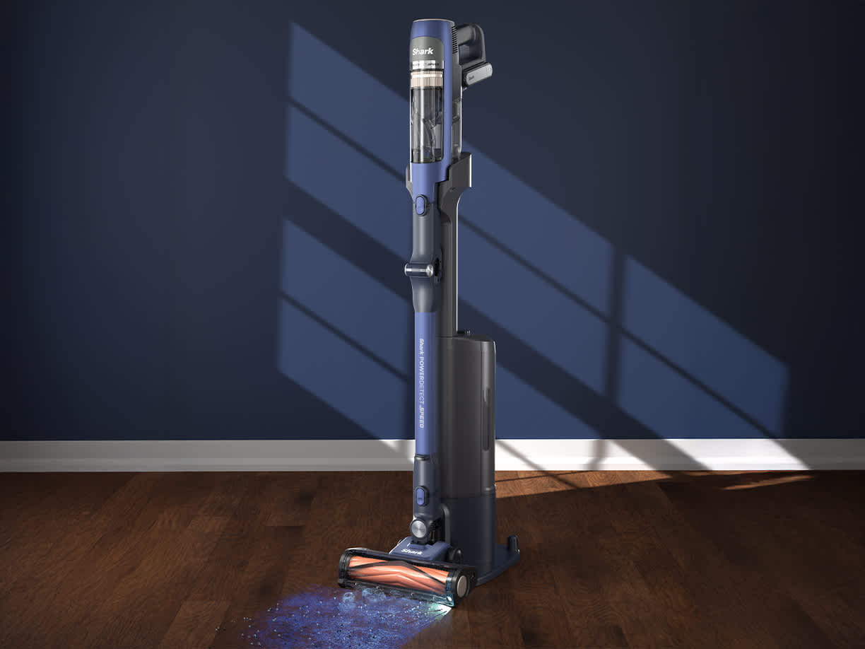 Odkurzacz bezprzewodowy Shark PowerDetect Speed Pet Pro Clean & Empty IA3241EUT stojący w samo opr&oacute;żniającej stacji dokującej