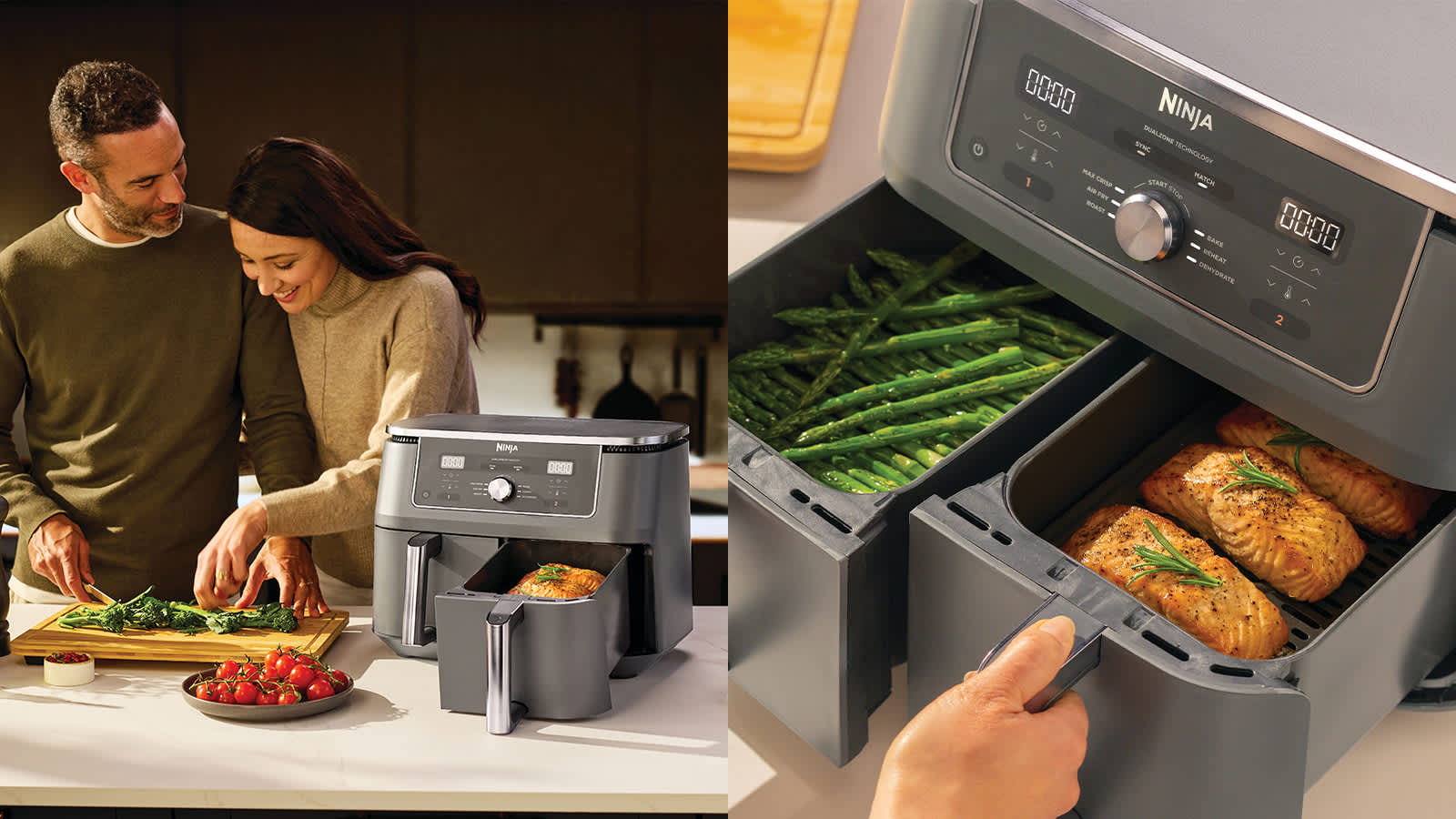 Personnes cuisinant avec l'air fryer.