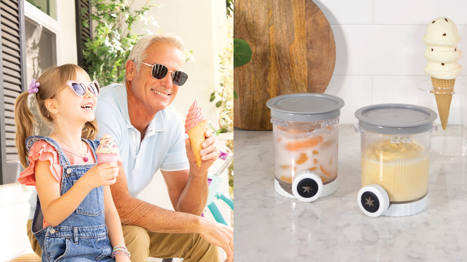Homme et enfant mangeant une glace &agrave; l'italienne.Homme et enfant mangeant une glace &agrave; l'italienne.