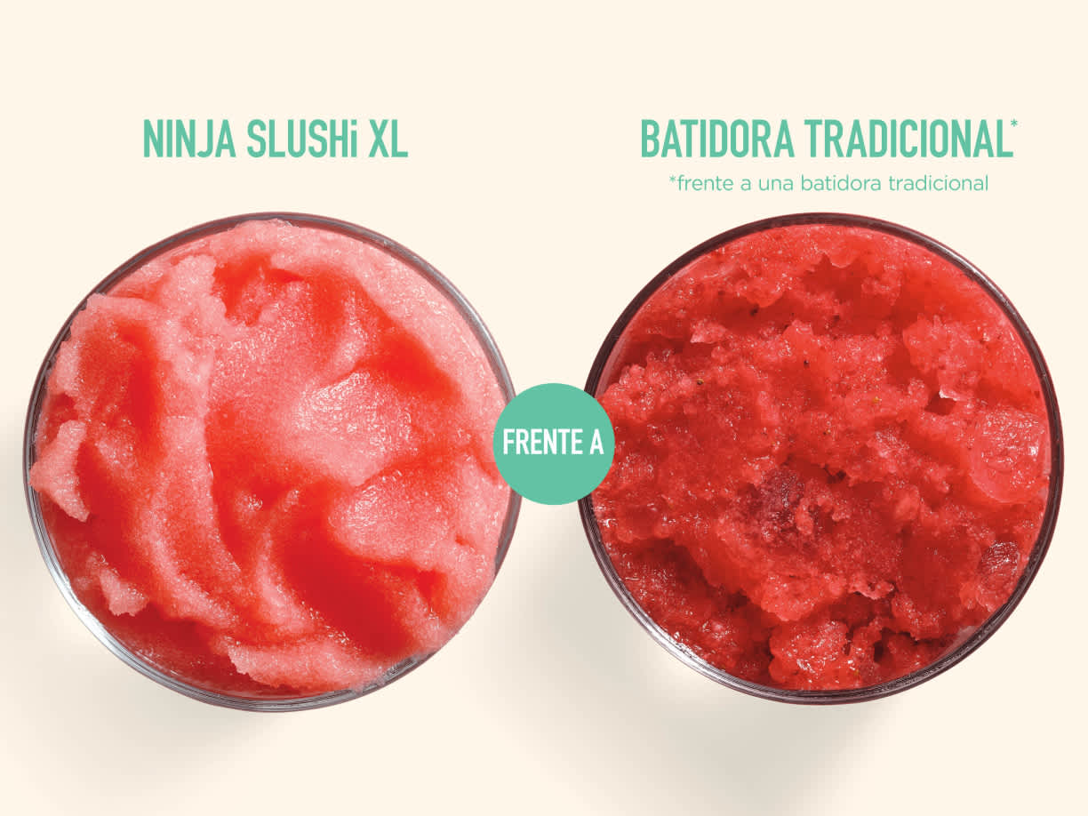 bebida hecha con ninja slushi y bebida hecha con batidora, m&aacute;s aguada