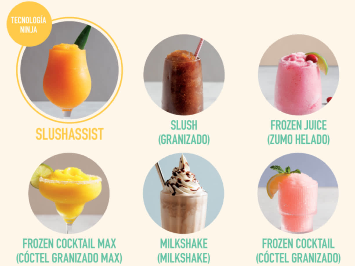 Imagen de los 6 tipos de bebidas heladas que hace la ninja slushi