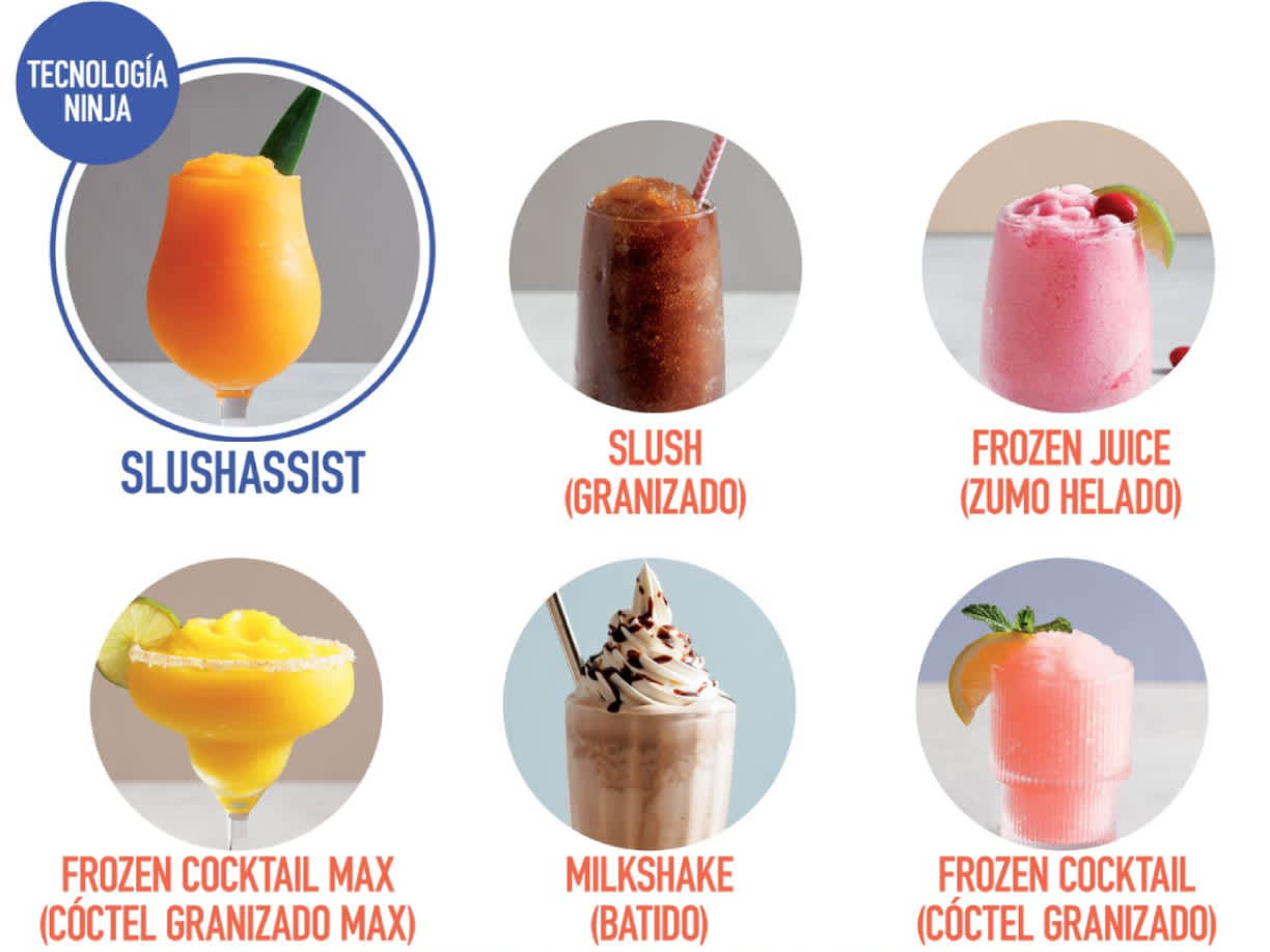 Imagen de los 6 tipos de bebidas heladas que hace la ninja slushi