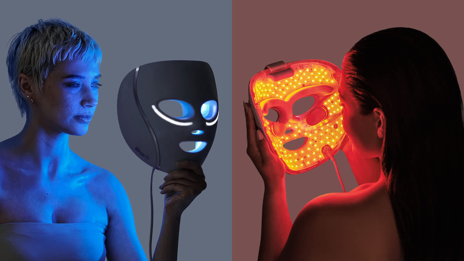 2 mujeres usando la m&aacute;scara LED Shark CryoGLow 