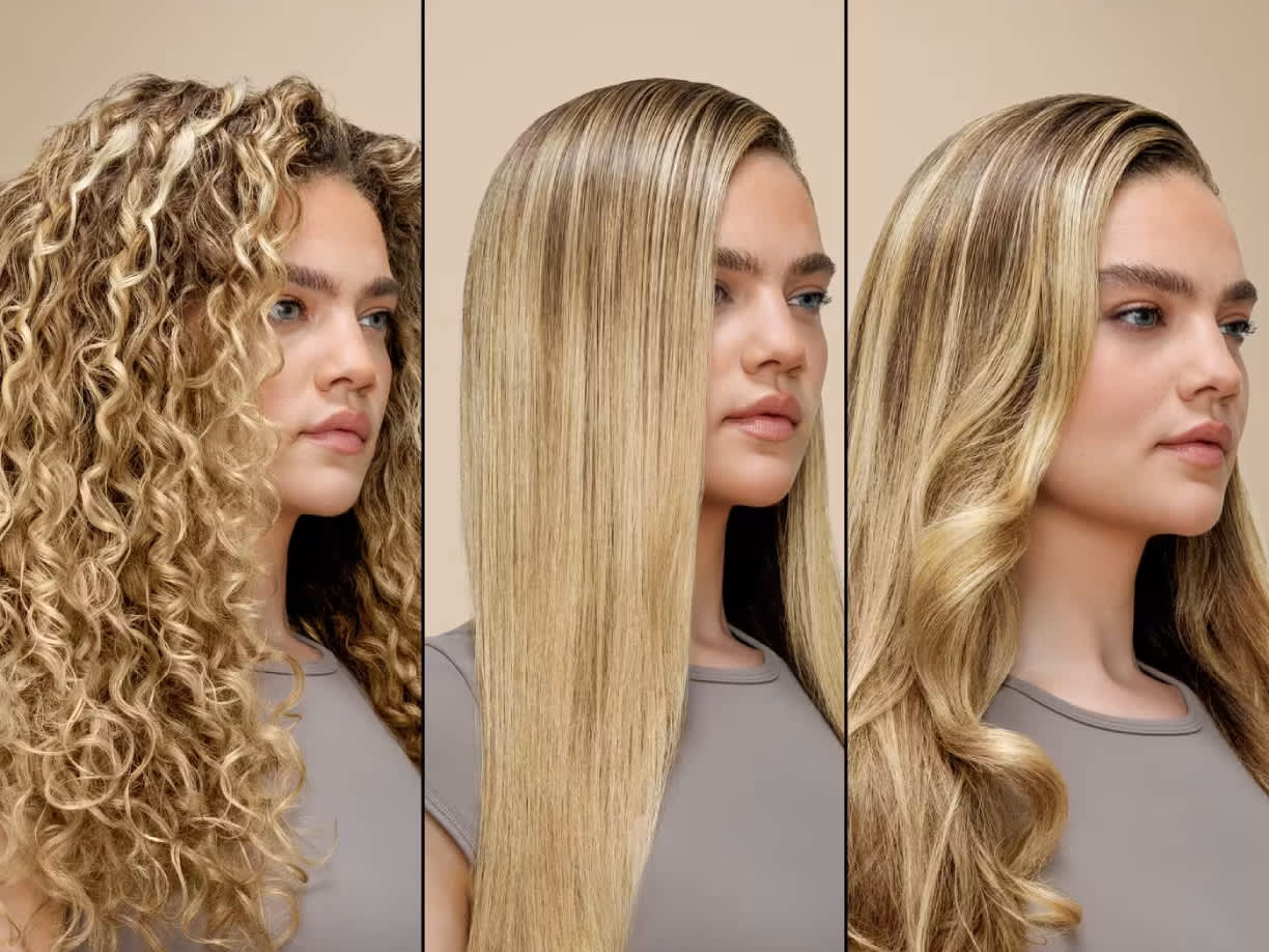 Mujer con pelo liso, mujer con pelo ondulado  y mujer con rizos