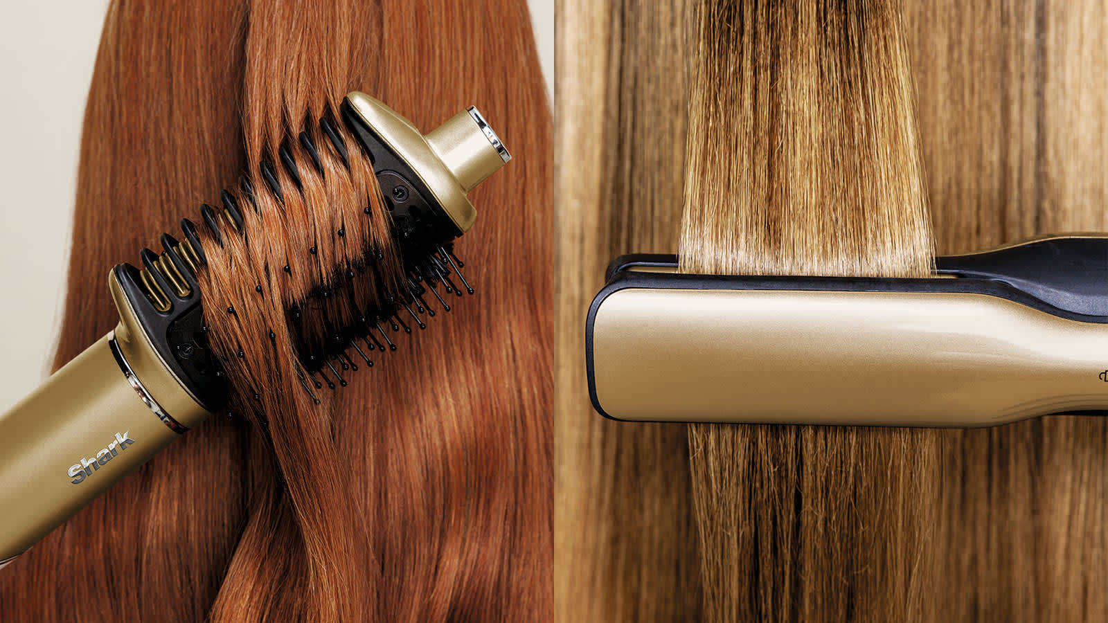 mujer rizandose el pelo y mujer alis&aacute;ndose el pelo