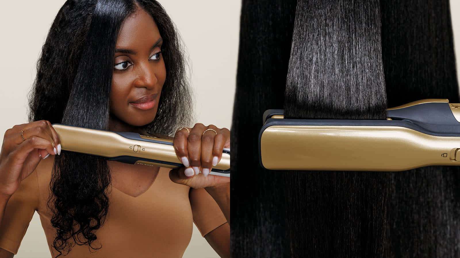 cabello brillante tras usar la plancha del moldeador shark glam