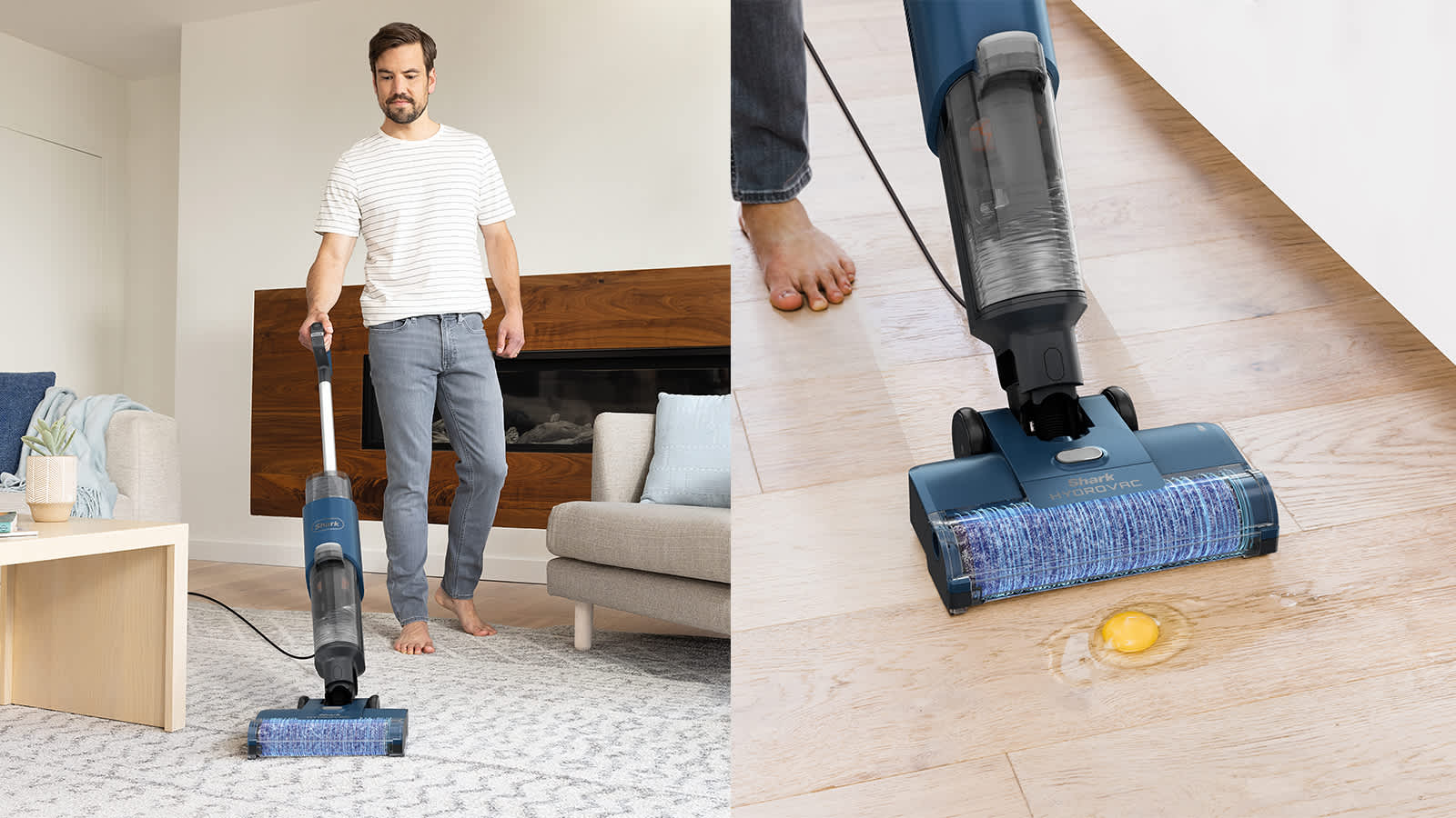 aspirando y fregando un huevo en el suelo con la fregona el&eacute;ctrica shark hydrovac