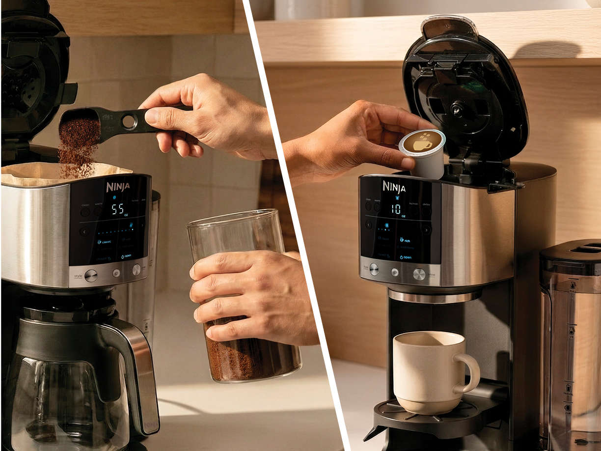 Conveniently brew with both coffee grounds or pods.