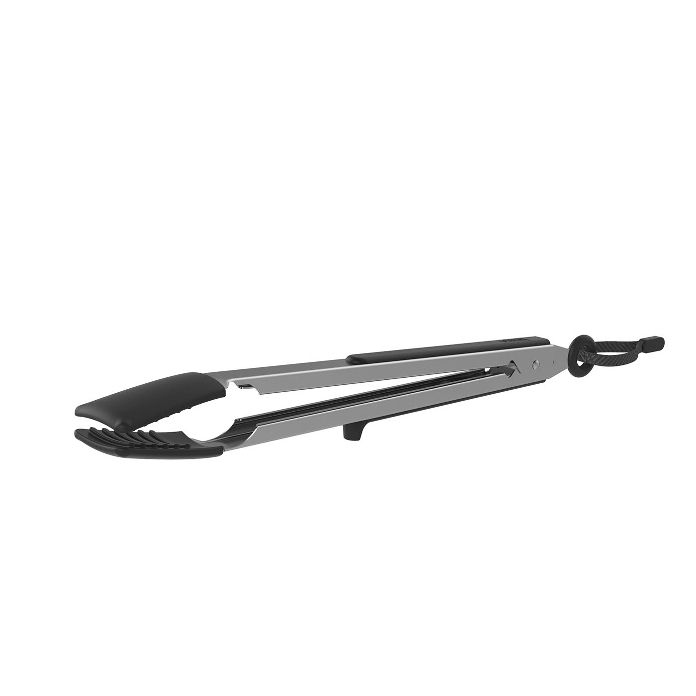Cette pince de cuisine Ninja à embouts en silicone est dotée de zones froides en silicone, d'une boucle de rangement pratique et d'un support intégré pour les poser sur votre plan de travail sans salir