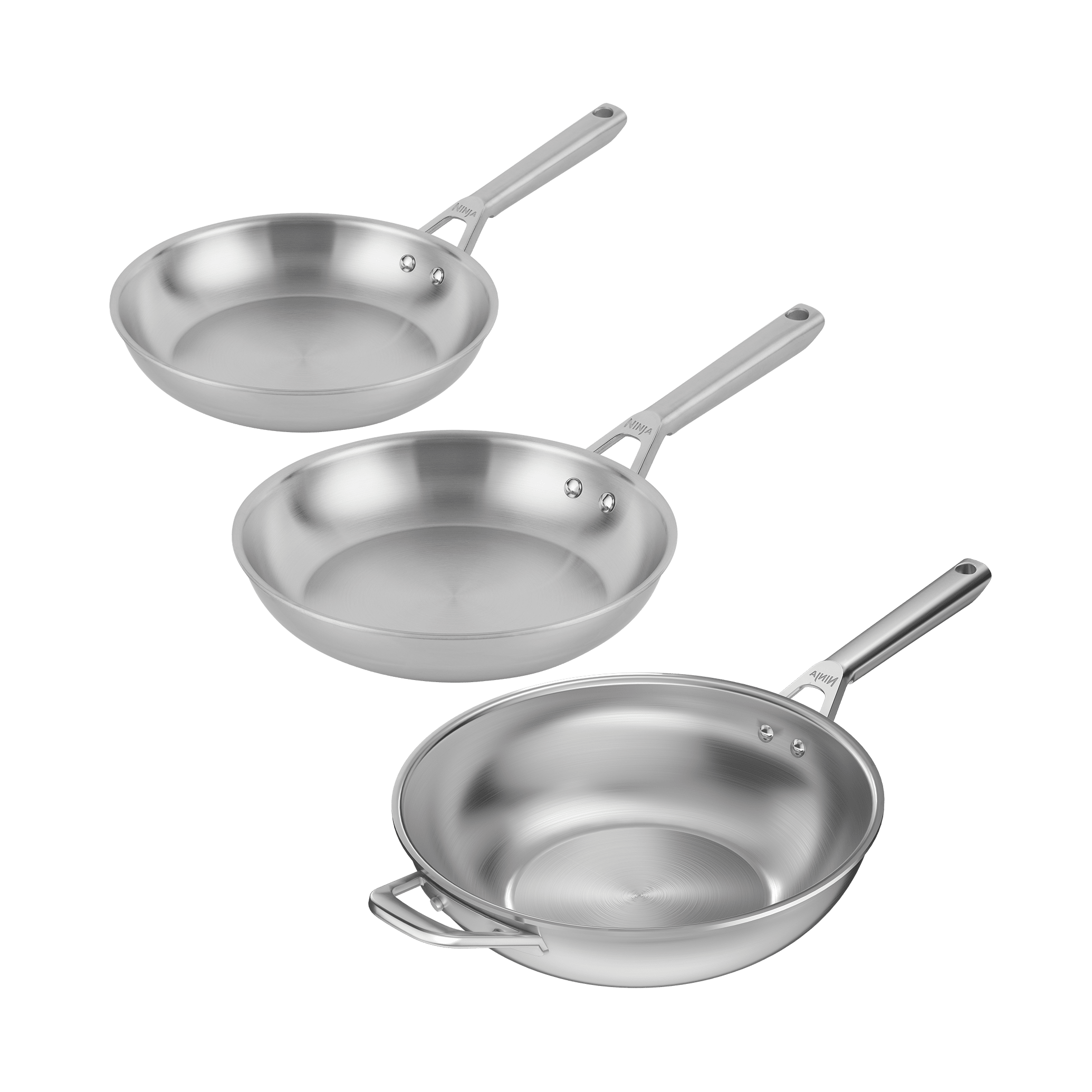Ninja EverClad Stainless Steel 24cm & 28cm Frying Pans & 28cm Wok