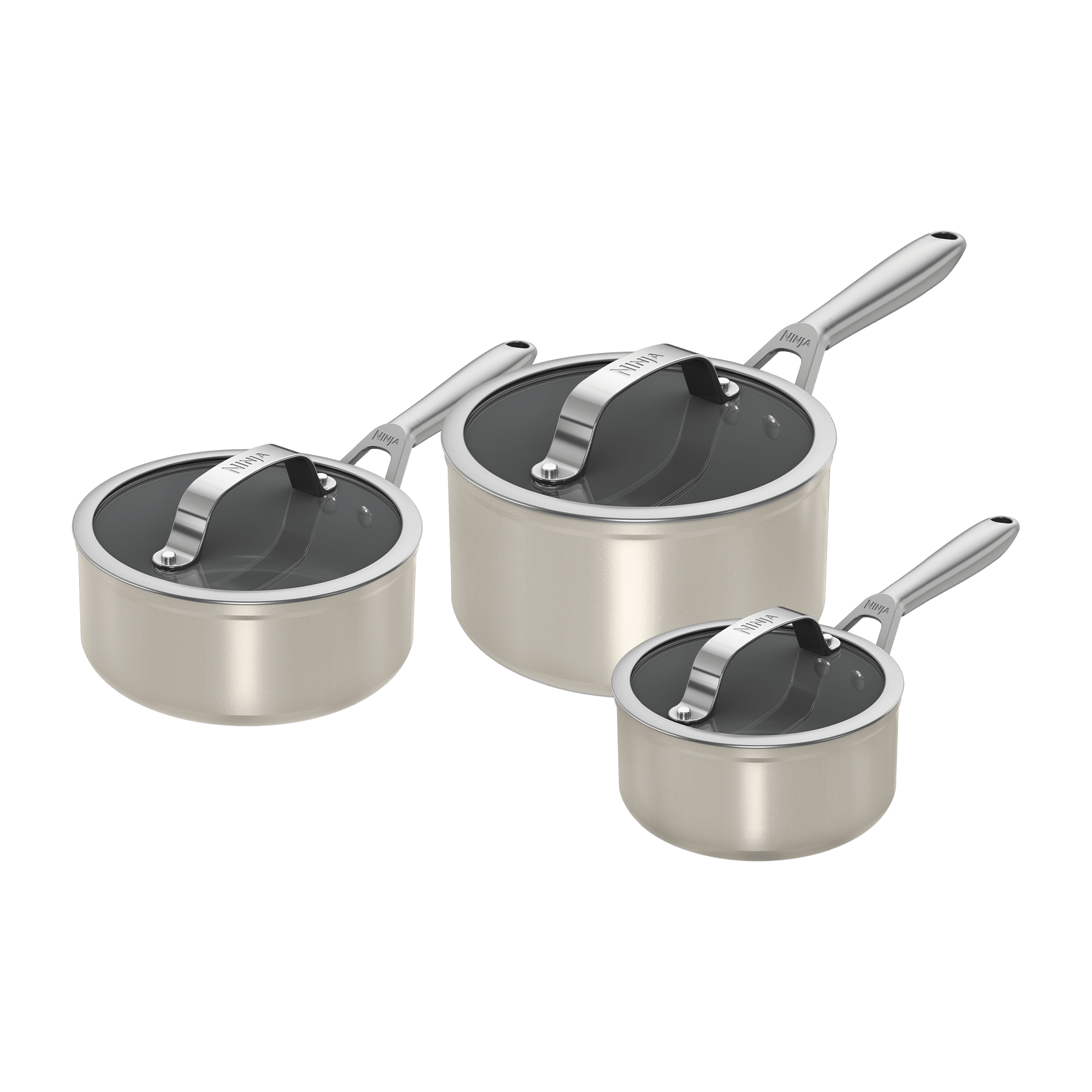 Ninja Ceramic Pro 3-Piece Saucepan Set – Stone - SharkNinja UK