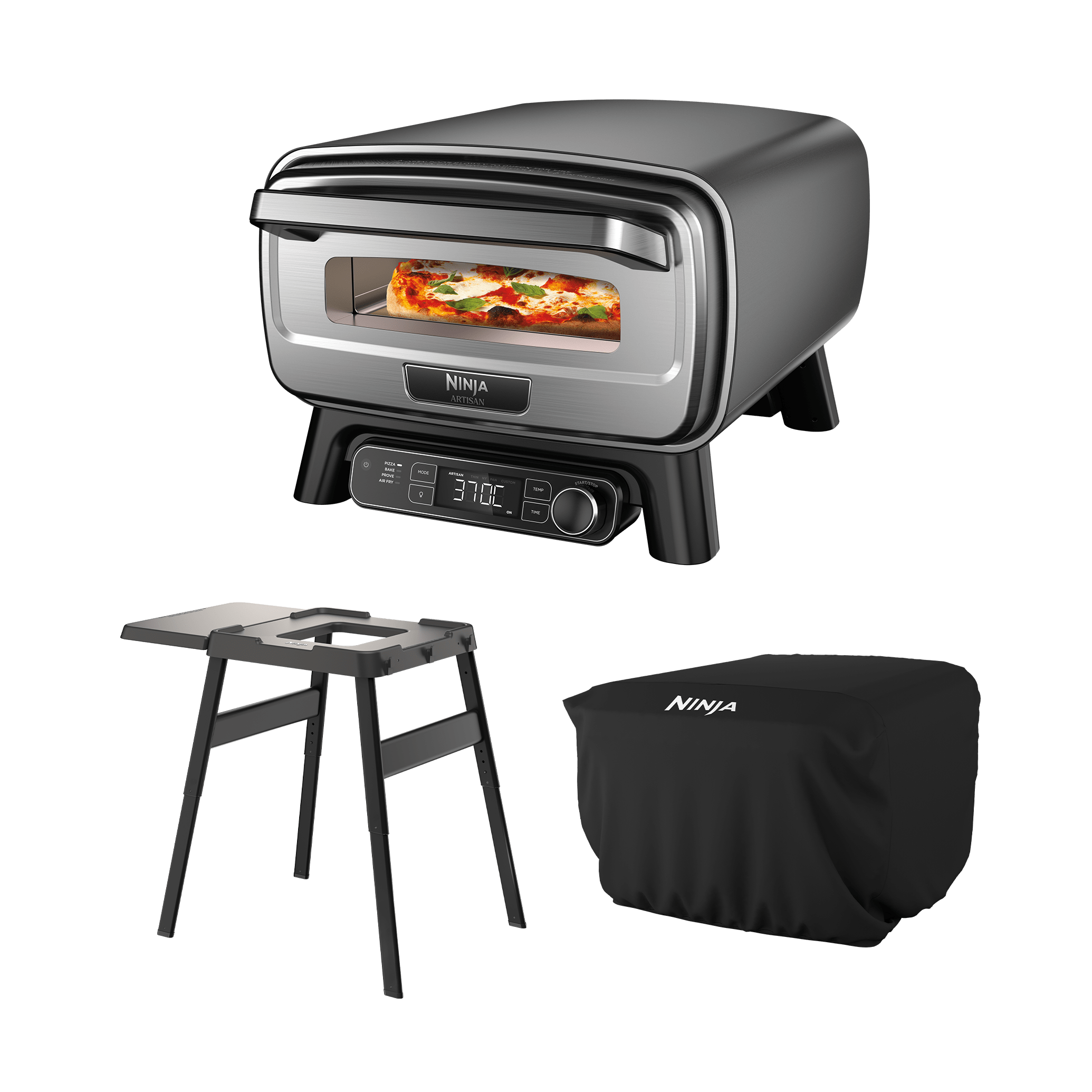 Ninja Artisan Electric Outdoor Pizza Oven & Air Fryer – Stand and Cover Bundle – Save £165