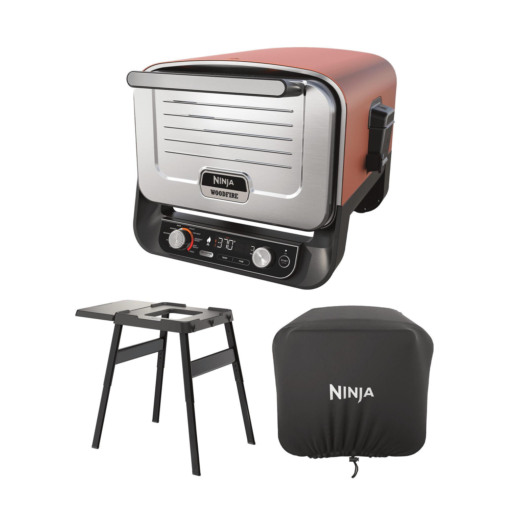 Ninja Woodfire Outdoor Oven, Artisan Pizza Maker & BBQ Smoker with Stand & Cover – Save £175 + free gift worth £25.99