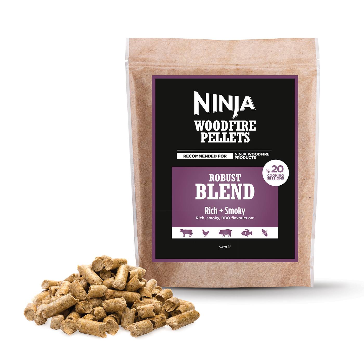Développés spécifiquement pour Ninja Woodfire par les experts en granulés de chez Bear Mountain, nos granulés de bois dur ne sont utilisés que pour leur saveur, et non comme combustible – donc une petite quantité suffit
