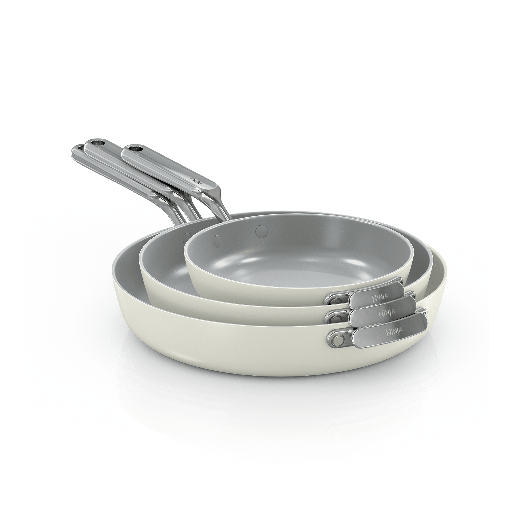 Ninja NeverQuit™ 3-Piece Ceramic Frying Pan Set in Bone | SharkNinja