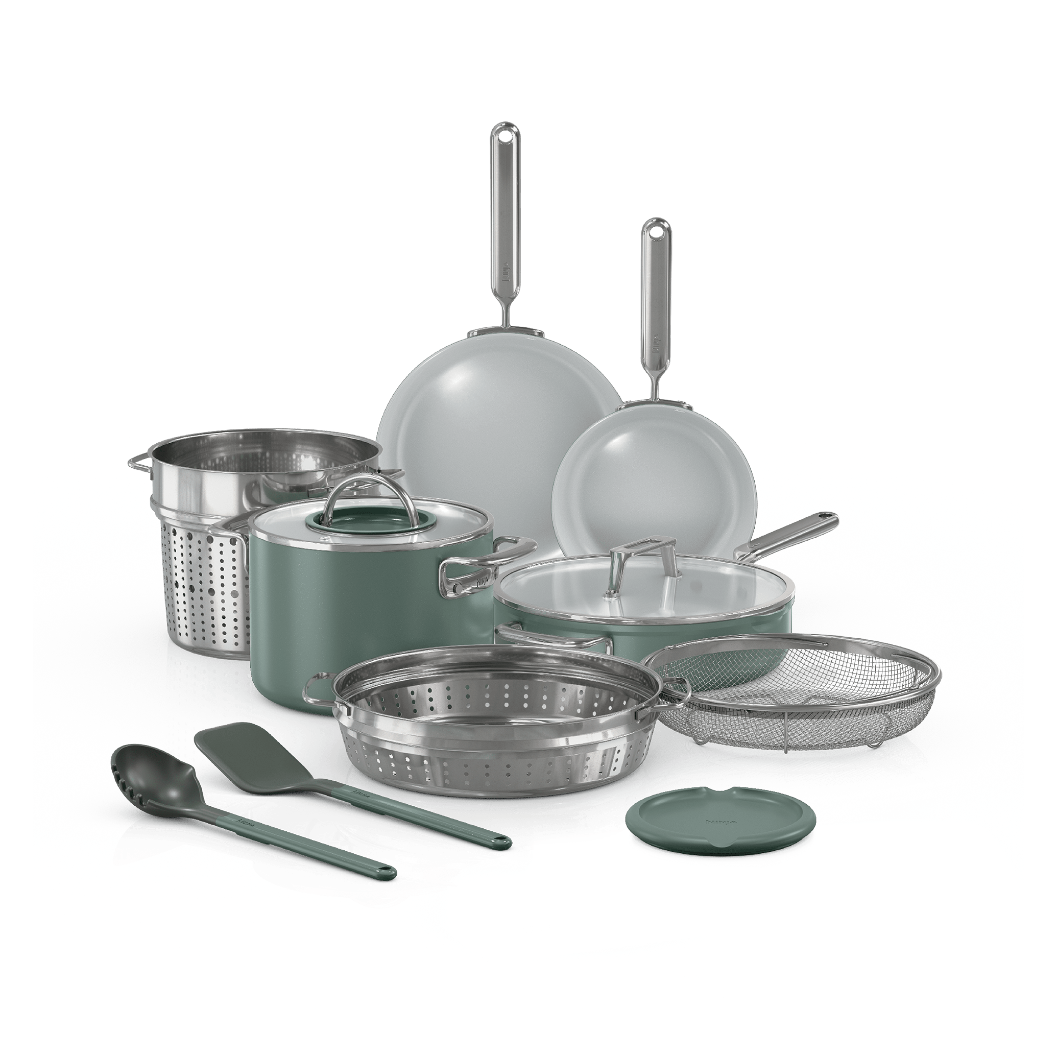 Ninja NeverQuit™ 12-Piece Ceramic Cookware Set, Forest Sage