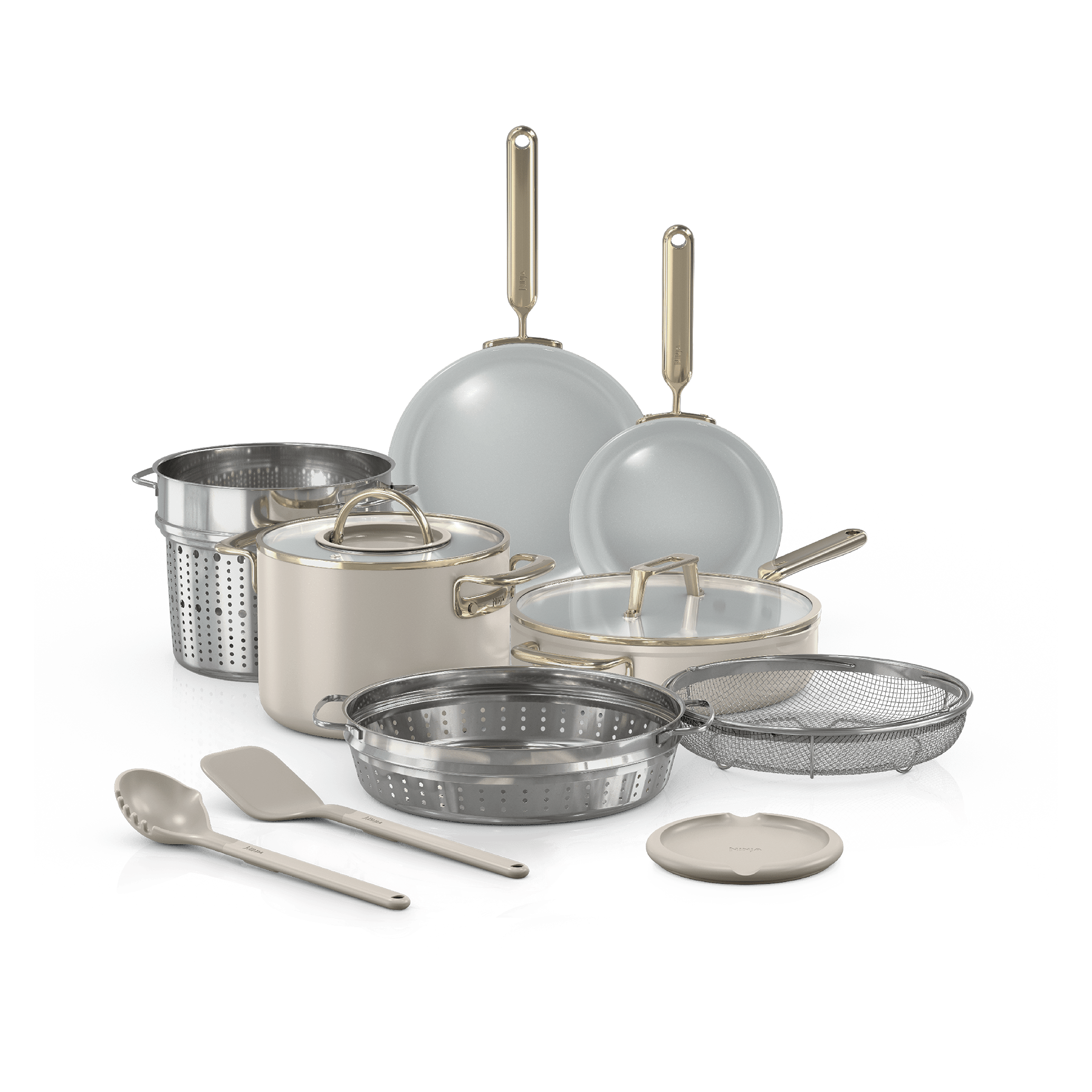 Tuck & Patti セット Ninja NeverQuit™ 12-Piece Ceramic Cookware Set, Bone & Silver