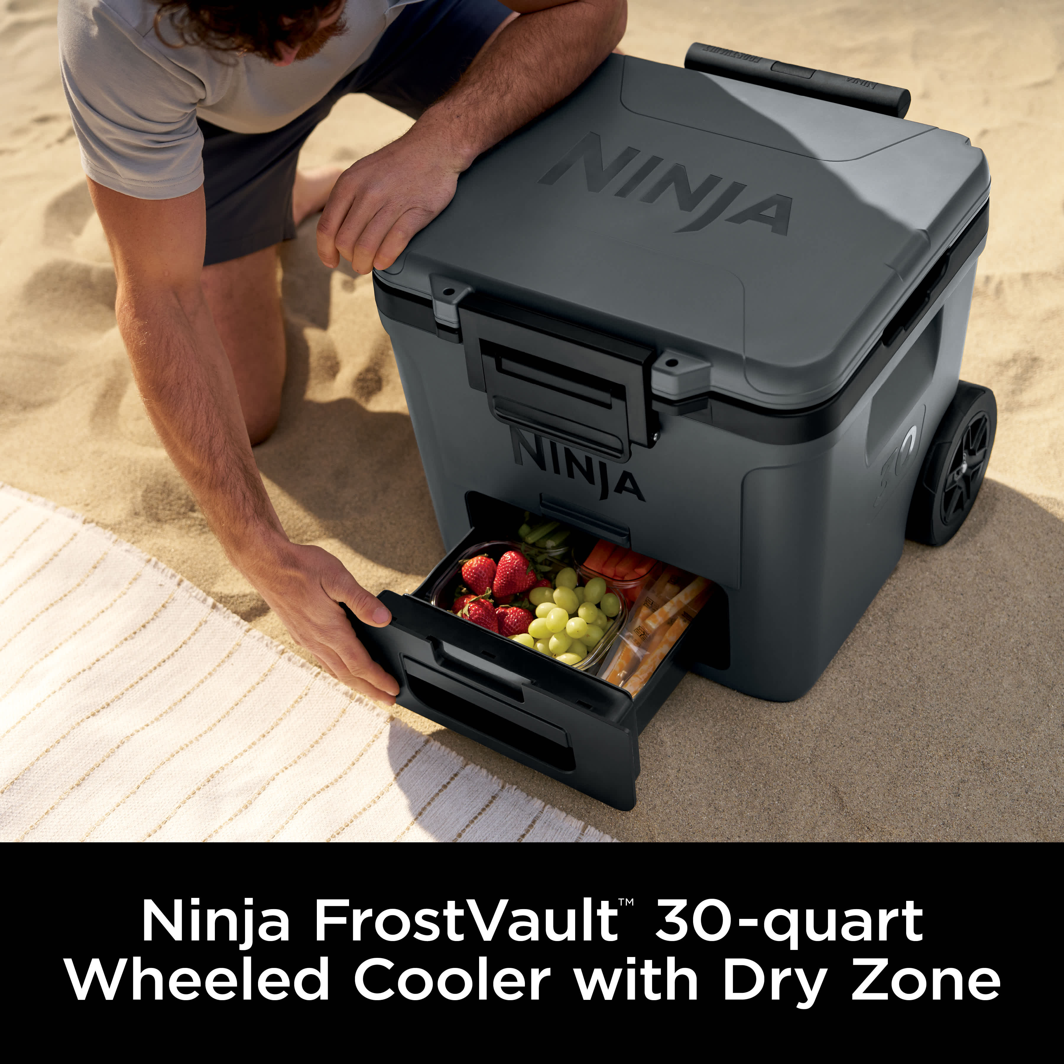 トミーdry cooler ver2 Ninja FrostVault™ 30qt Wheeled Cooler with Dry Zone (Charcoal Gray
