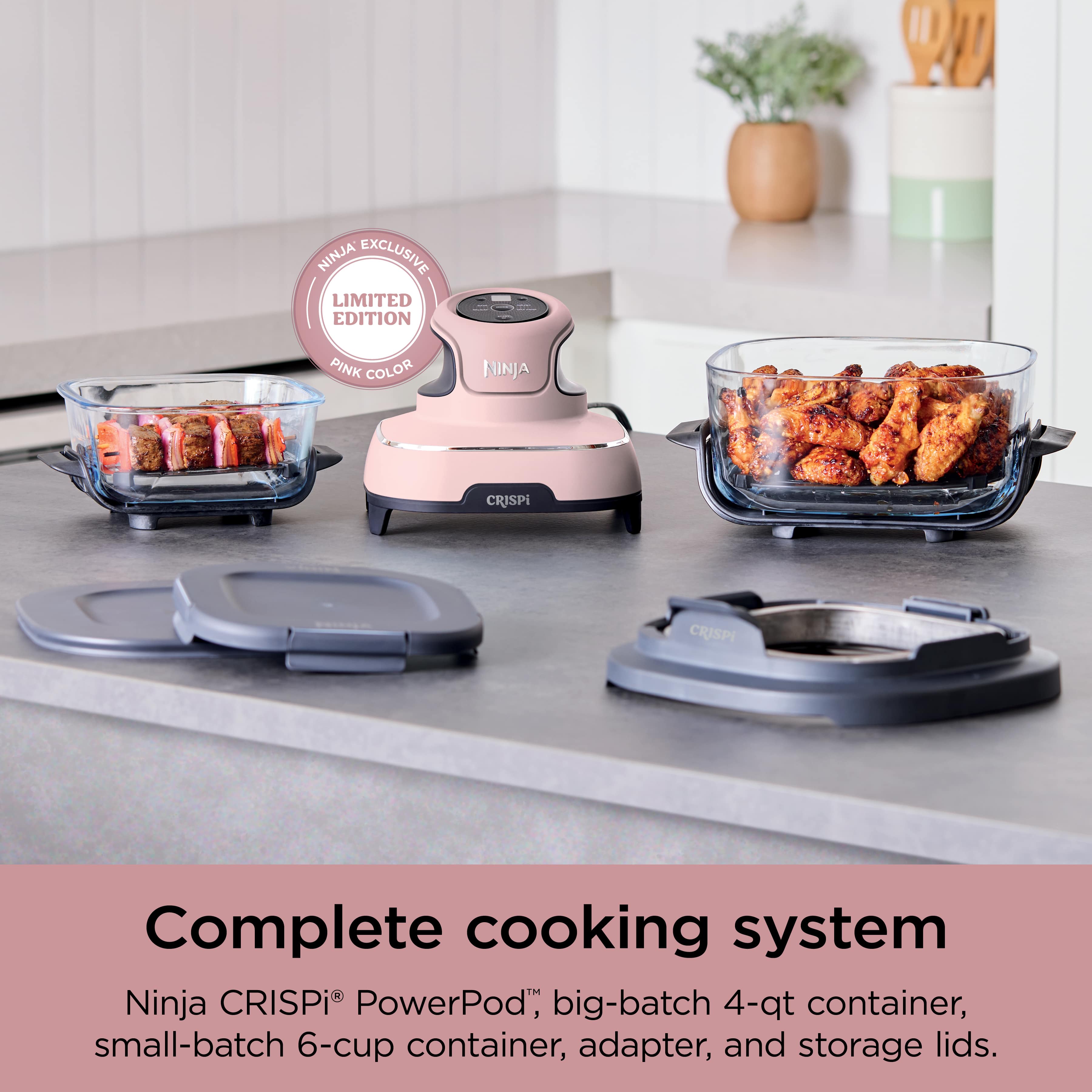 ninja crispi エアフライヤー　ガラスポータブル調理システム　ピンク Ninja Crispi® 4-in-1 Portable Glass Air Fryer Cooking System