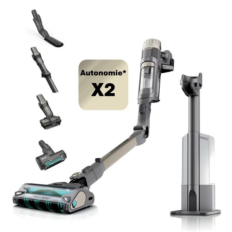 Aspirateur sans fil Shark PowerDetect Clean & Empty avec deux batteries amovibles et leur station de charge photo du produit