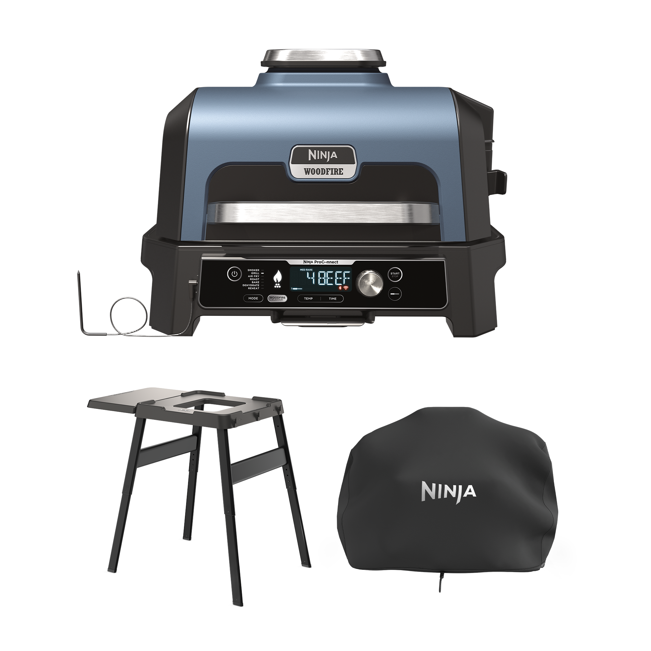 Barbacoa eléctrica Ninja Woodfire PRO Connect XL (Pack ahorro con mesa y funda) | OG901EUBES | de SharkNinja