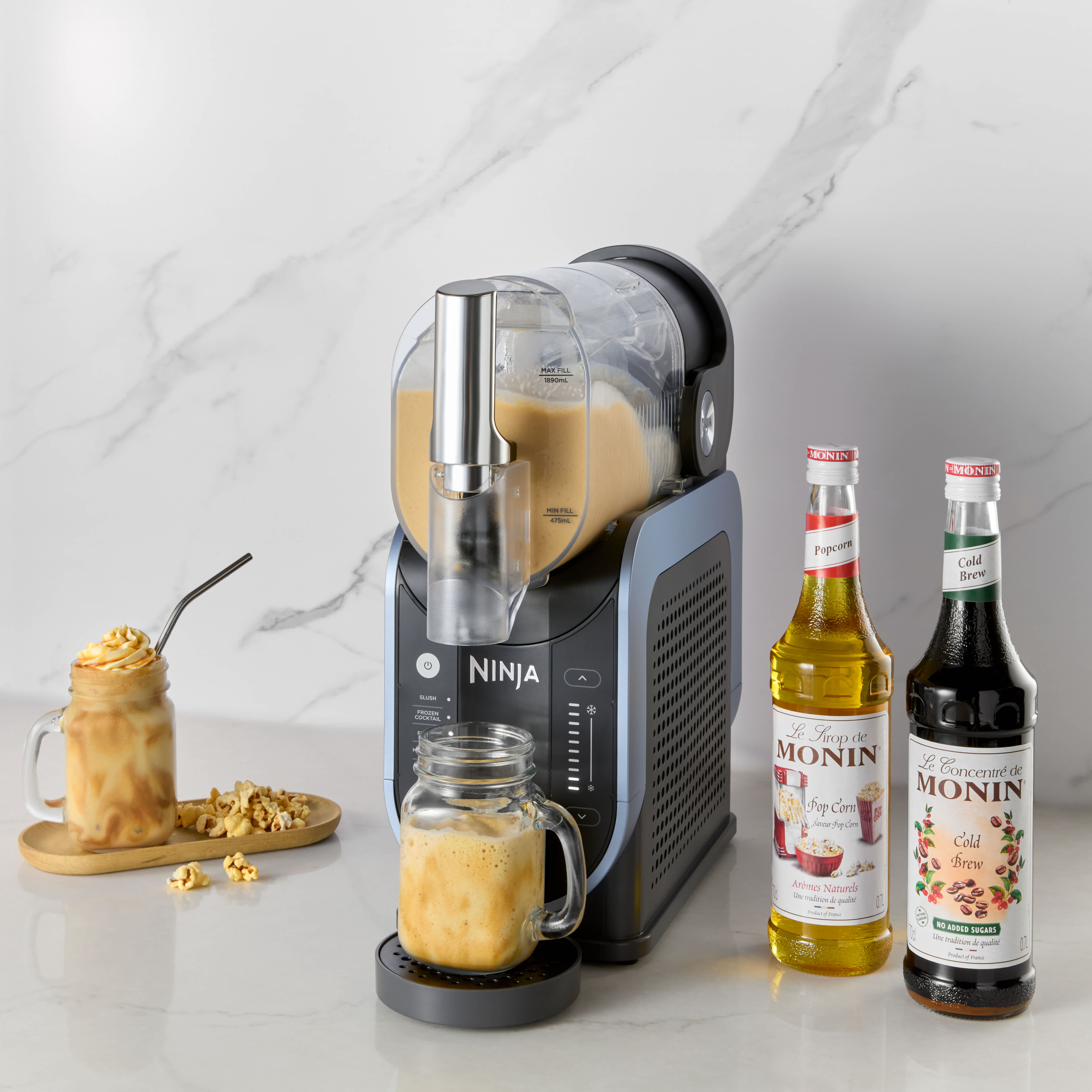 Popcorn cold brew latte